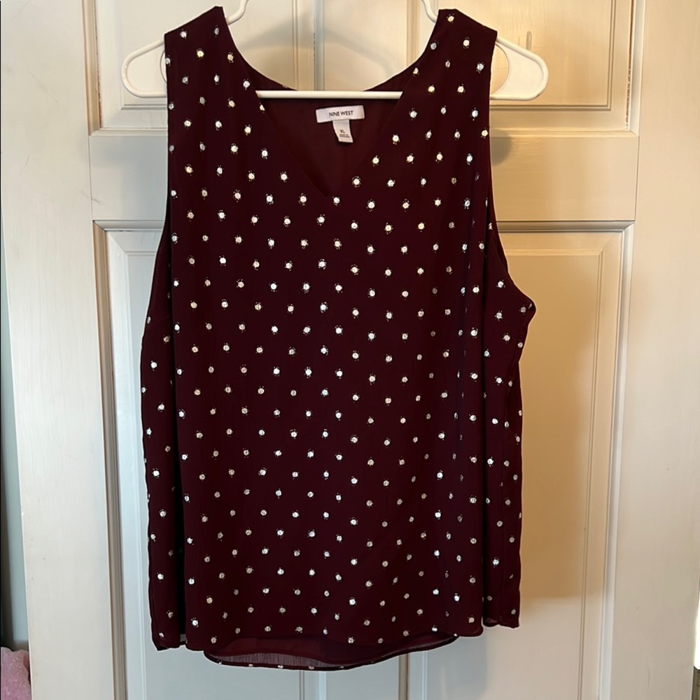 Nine West Burgundy Polka Dot Women's Top